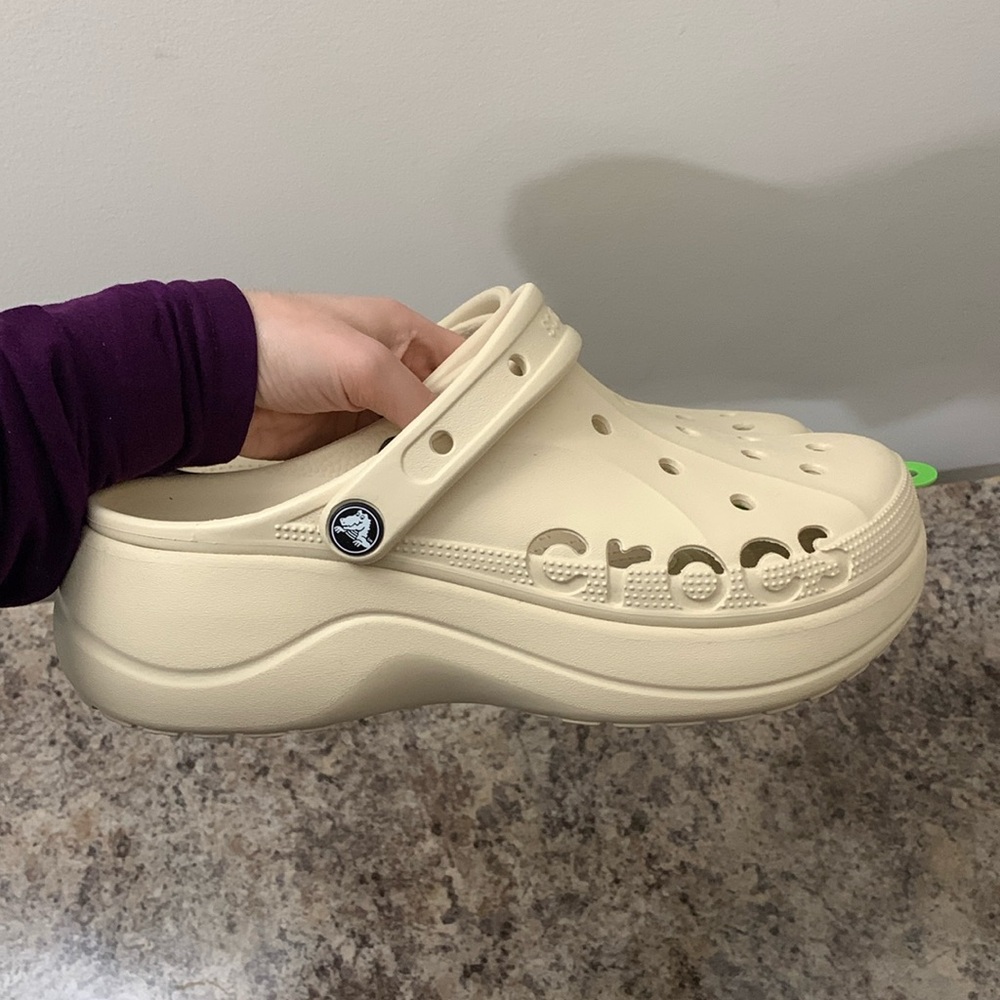 Beige / Tan Platform Crocs - Picture 13 of 14